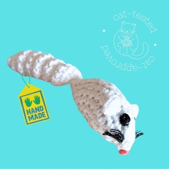 Cat Toy 100% Cotton Crochet Handmade Natural Material Soft on Paws Curly-Q Tail - Picture 7 of 16